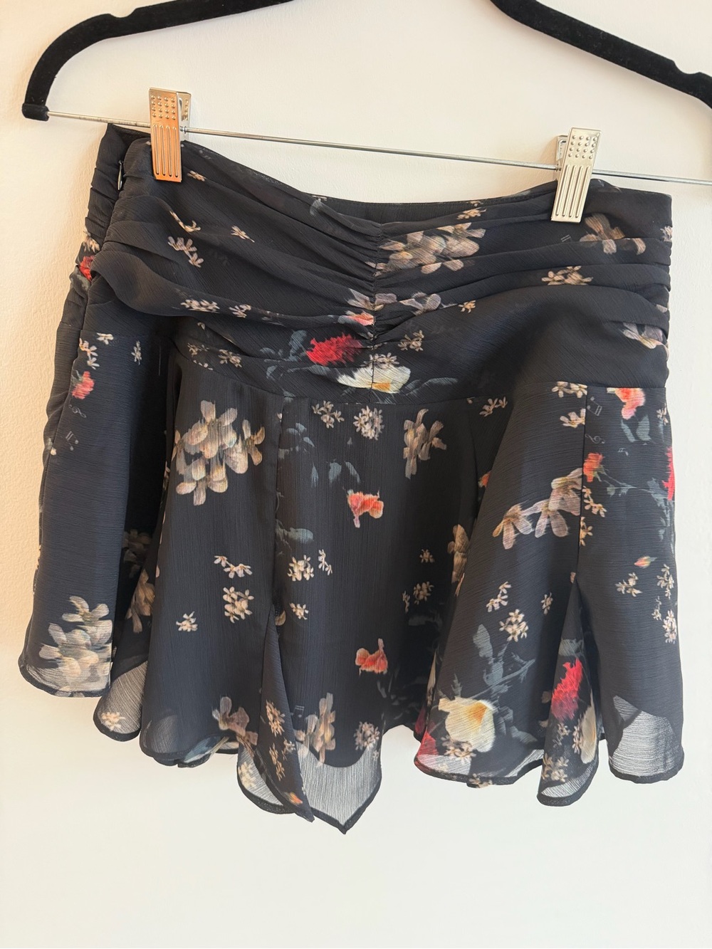 All Saints Erica Black Floral Flowy Mini Skirt